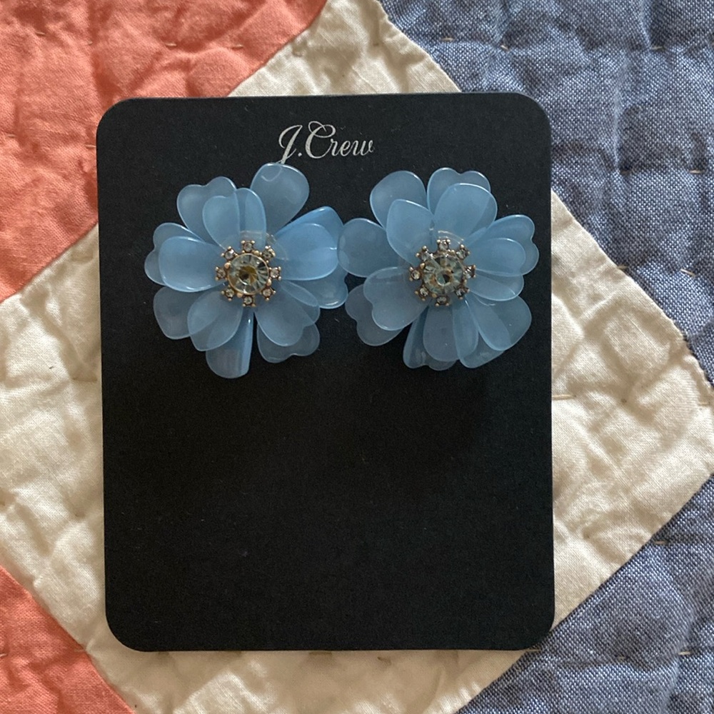NWT J.Crew blue flower large stud earring blue Crystal gemstone - Picture 2 of 6
